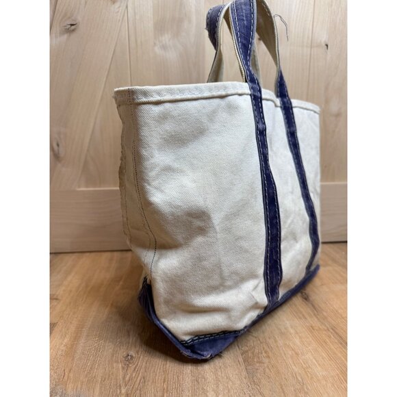 Vintage 80s LL Bean Canvas Tote Bag With Navy Straps Sawtooth Label 15" x10" Sho - Picture 3 of 10